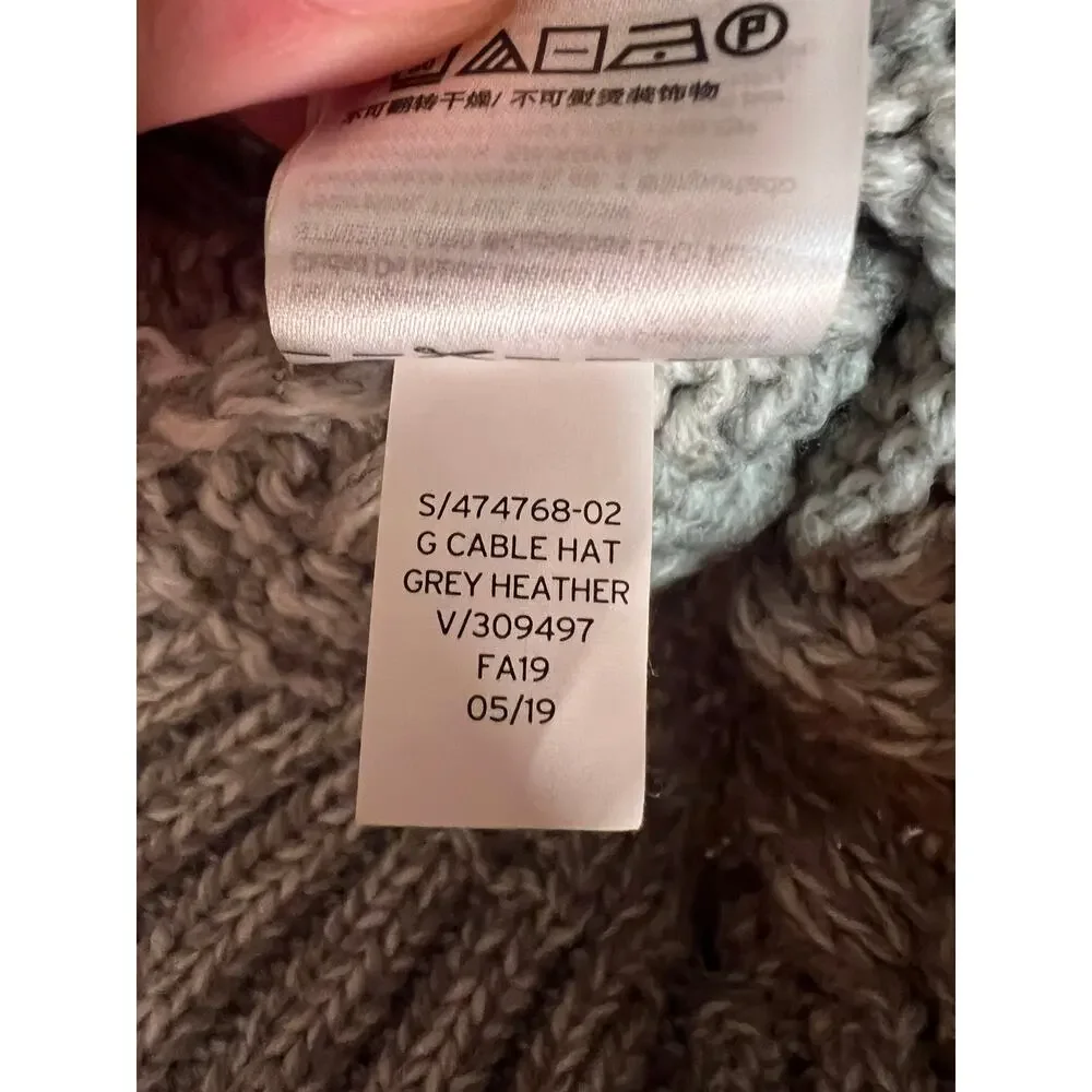 GAP Kids Girls Cable Knit Pom Beanie Hat Winter Warm Faux Fur Gray L/XL